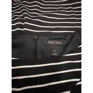 WHITE HOUSE BLACK MARKET SLEEVELESS BOAT NECK DRESS SIZE 8 BLACK WHITE STRIPED